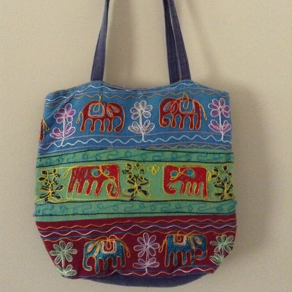 Thrifted Navy Blue Elephant Print Bag
